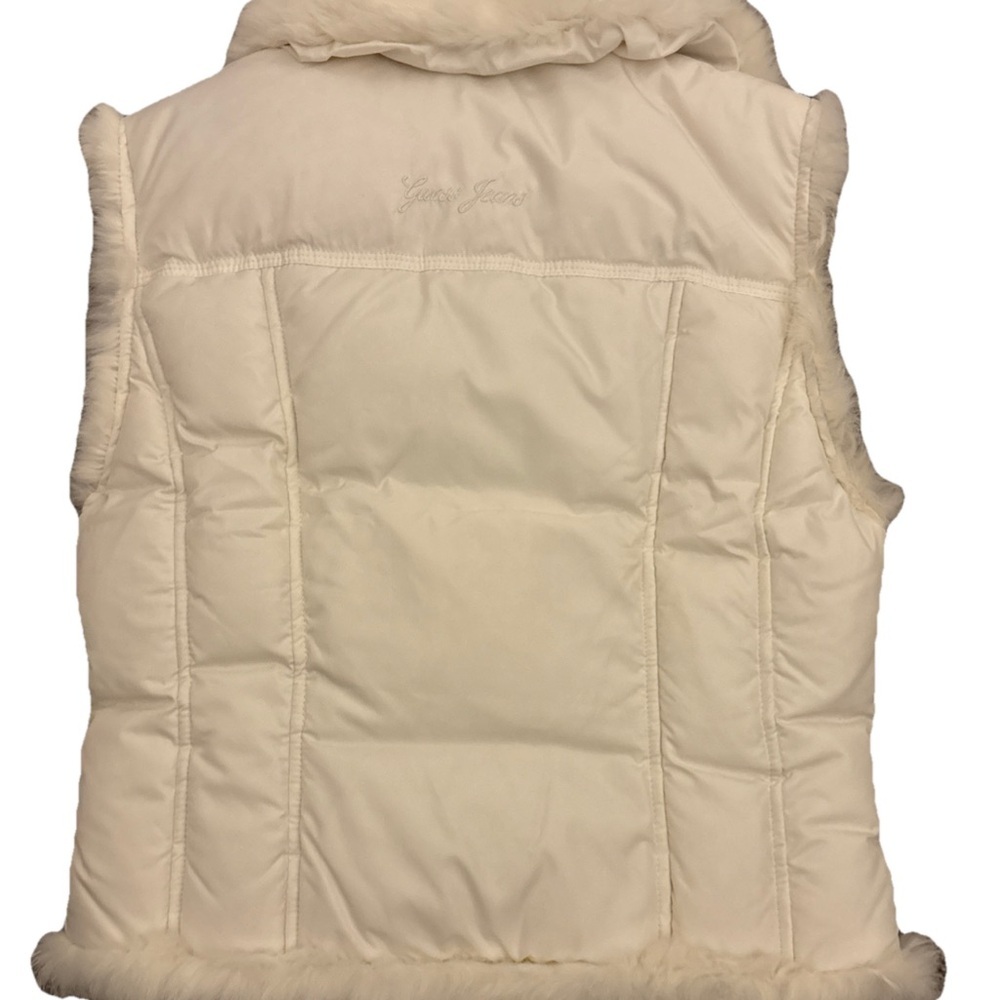 Guess Jeans Outerwear Puffer Vest w/ Fur Trim Size Medium Down Fill Off White - Picture 2 of 8